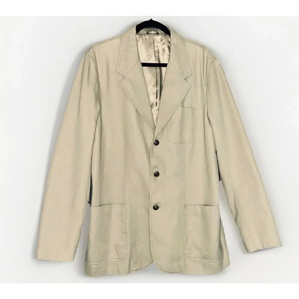 Eddie Bauer Sport Coat Blazer Jacket‎ Mens Large Khaki Three-Button 100% Cotton